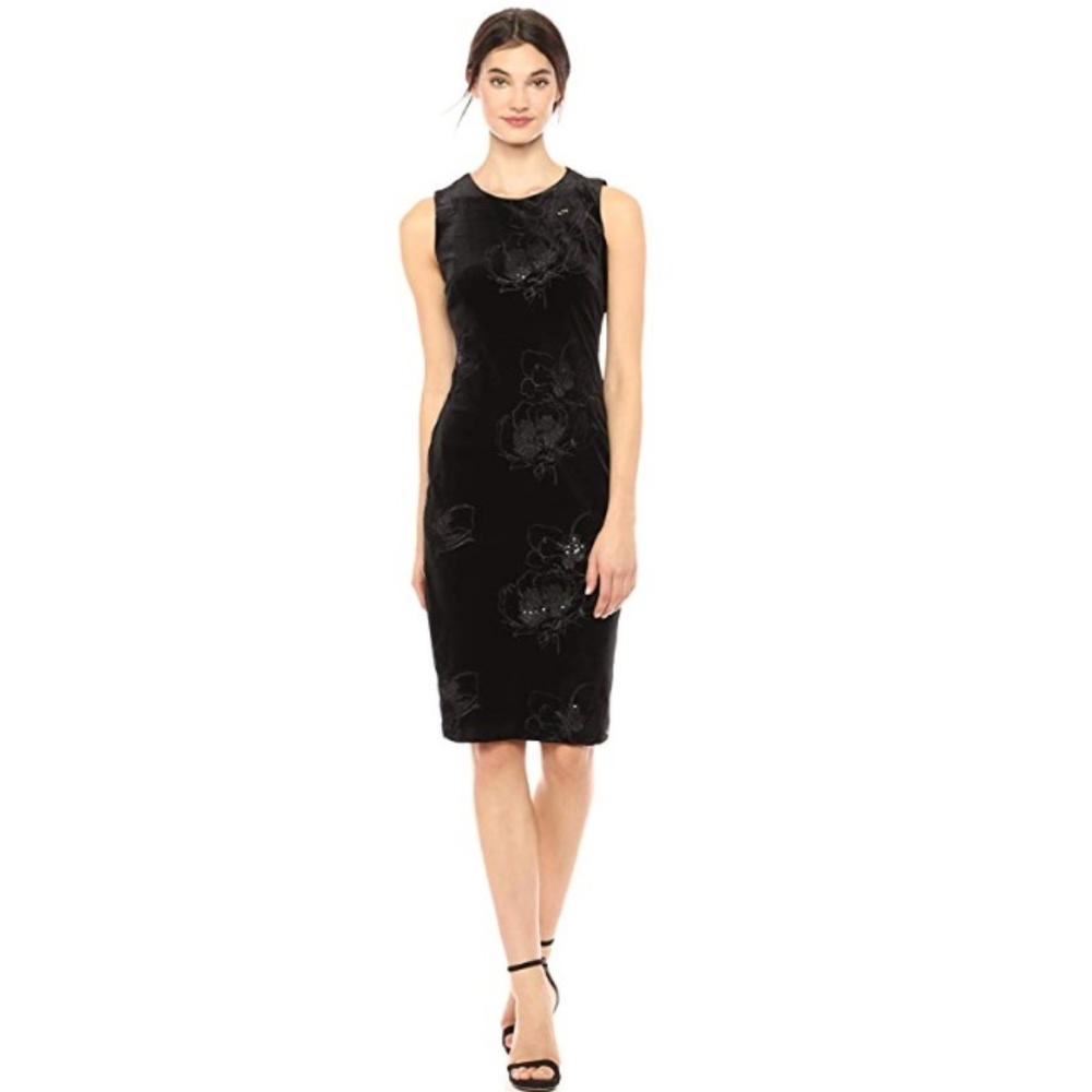 Calvin Klein Sleeveless Floral Velvet Sheath Dress